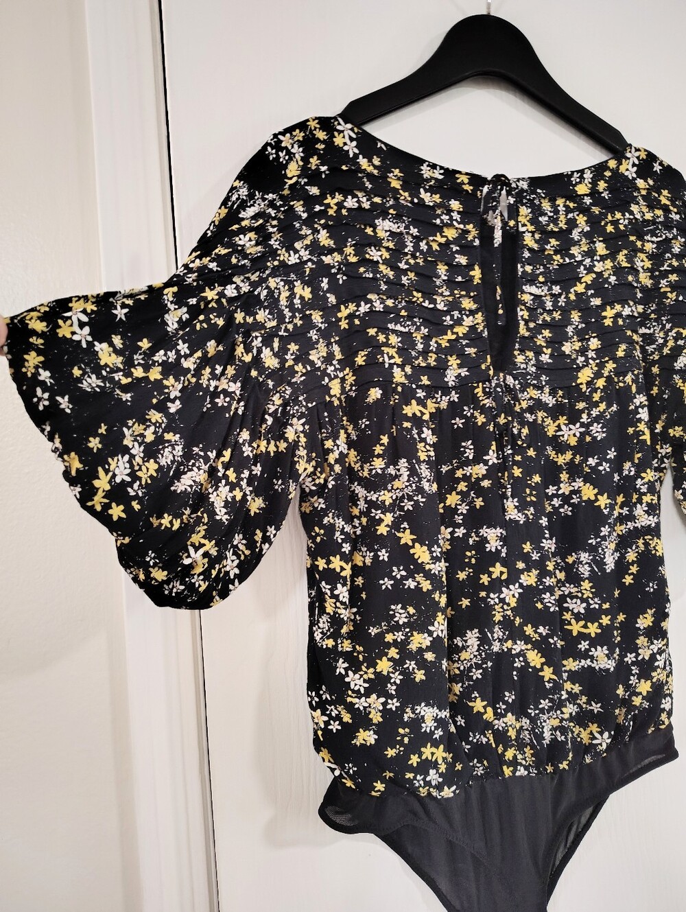 Free People Dessa Bodysuit Black Floral Women's XS Bohemian Hippie Retro Prairie - Picture 9 of 14